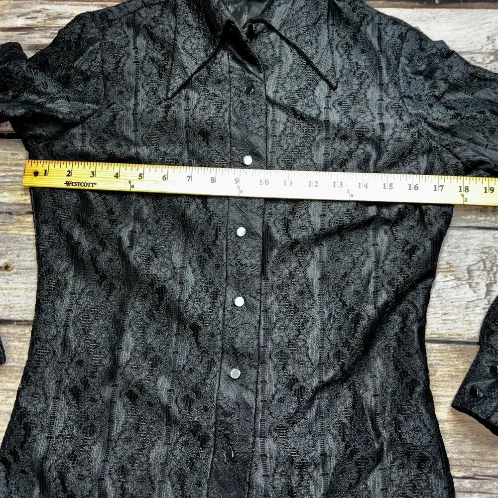 Vintage 60-70's MALBE Black Textured Blouse Womens Size 8 Button Front LS Lace - Picture 4 of 7